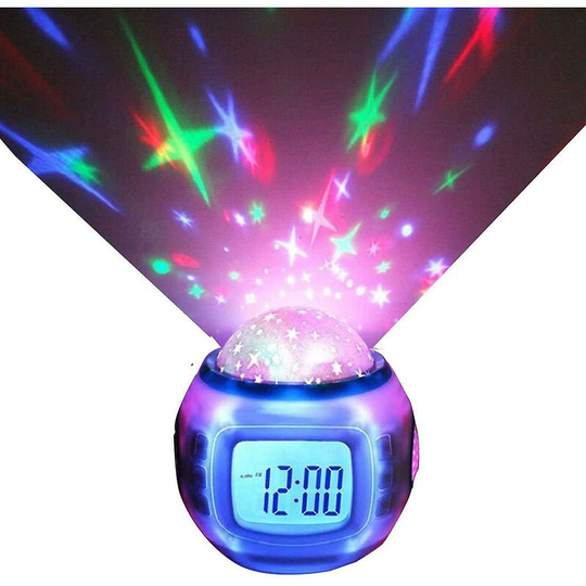 Monly - Led Digital Alarm Clock With Star Projector Music Calendar Timer Thermometer For Kids Toddlers Boys Girls-White