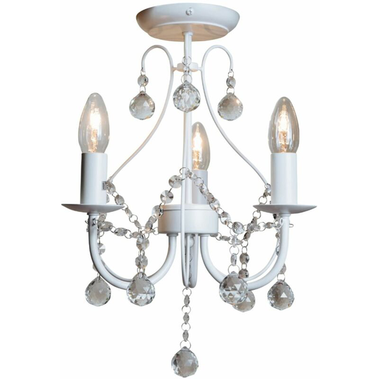 White 3 Light Crystal Chandelier - White with clear beaded glass detail