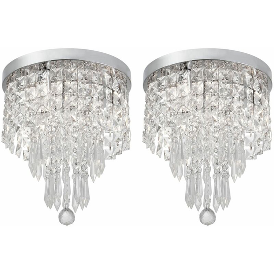 Set of 2 Tuscany - Chrome Ceiling Lights with Glass Crystal Droplets - Polished chrome plate with crystal effect glass detail