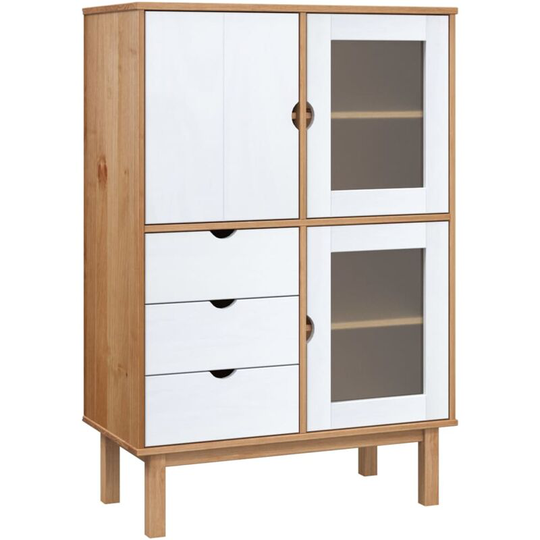 Highboard Brown and White 85x43x125 cm Solid Wood Pine Vidaxl White