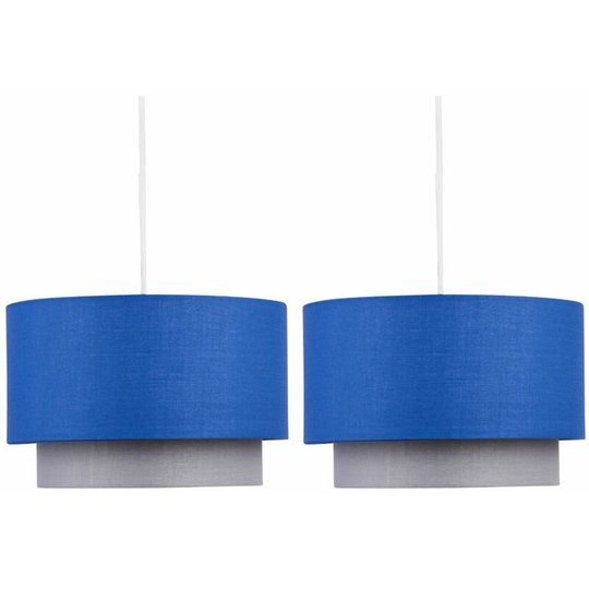 Pair of Blue & Grey 2 Tier Light Shades - Blue cotton