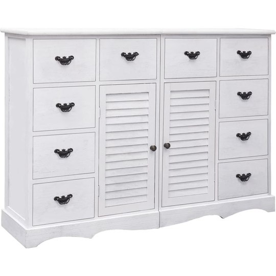 Sideboard with 10 Drawers White 113x30x79 cm Wood VD24720 - Hommoo
