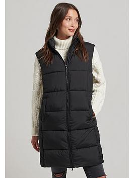 Superdry Studios Longline Quilted Gilet - Black, Black, Size 8, Women