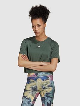 adidas Yoga Studio Crop T-Shirt - Dark Green, Dark Green, Size M, Women
