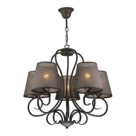 Lorenzo Multi Arm Pendant Ceiling Light, Fabric Shade, Anthracite, 5x E27
