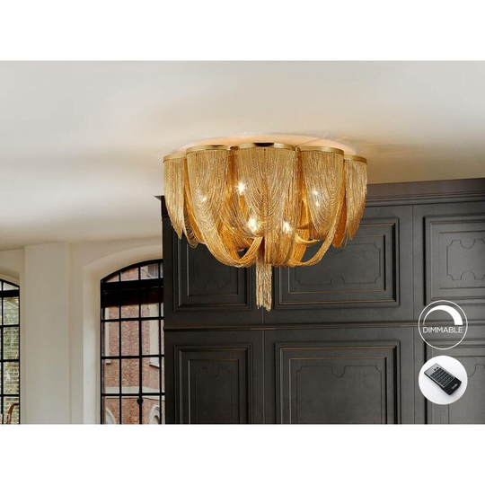 Schuller Minerva - 10 Light Dimmable Flush Ceiling Light with Remote Control Nickel, G9