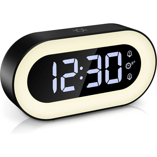 Aougo - Digital Alarm Clock, led Night Light Alarm Clock with Snooze, Adjustable Brightness and Volume, Dual Alarm Clocks, Table Clock for Kids,