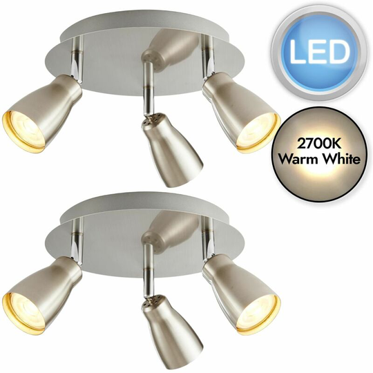 Set of 2 Brushed Chrome 3 Light led Spotlights - Brushed chrome plate
