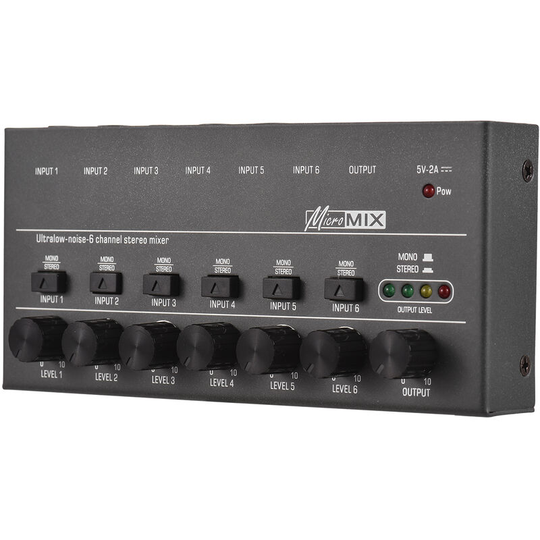 Asupermall - Ultra Low Noise 6 Channel Line Stereo Mixer 6 Input 1 Output Mono and Stereo Switching dc 5V Portable Mini Audio Mixer Microphone Guitar