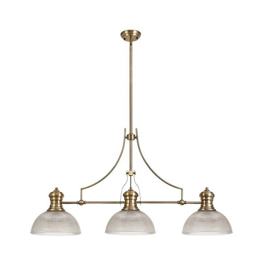 Luminosa Lighting - 3 Light Telescopic Ceiling Pendant E27 With 30cm Prismatic Glass Shade, Antique Brass, Clear