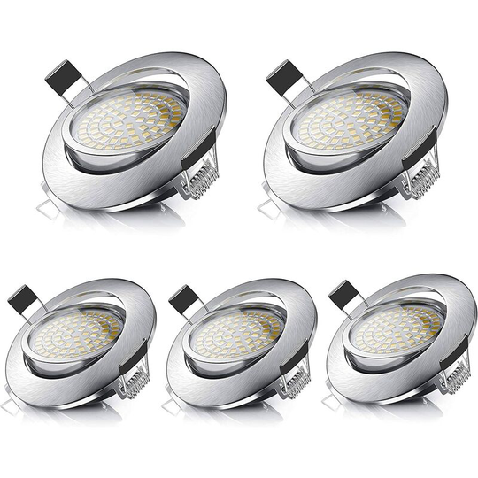 Aougo - 5W Ultraslim Adjustable Round led Downlights Warm White 3000K 470LM 230V IP44 Recessed Ceiling Lighting for Bathroom, Kitchen, Living Room