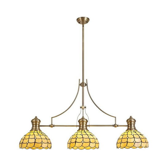 Luminosa Lighting - 3 Light Telescopic Ceiling Pendant E27 With 30cm Tiffany Shade, Antique Brass, Beige, Clear Crystal