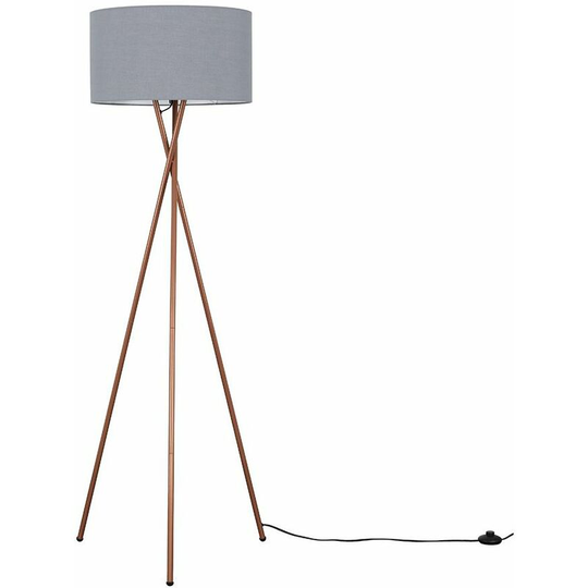 Camden Tripod Floor Lamp in Copper with Drum Shade - Dark Grey - No Bulb