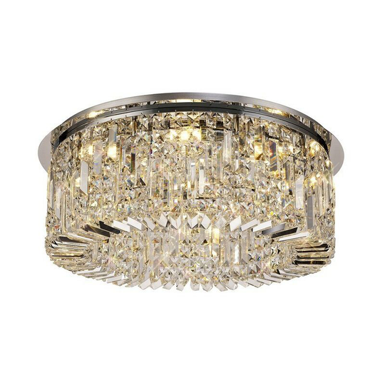 65cm Round Flush Chandelier, 8 Light E14, Polished Chrome, Crystal - Luminosa Lighting