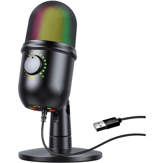 Rgb Condenser Microphone Cardioid usb Mic with Colorful Lighting Effect One-Button Mute Real-time Monitoring with Desktop Mic Stand for Laptop pc