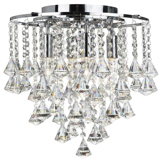 Searchlight Dorchester - 4 Light Flush Ceiling Light Chrome, Crystal, E14