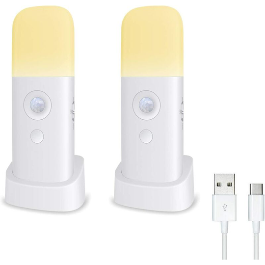 Night Light for Kids, Motion Sensor Lamp, Adjustable Brightness, Portable, Rechargeable, for Bedroom, Kid's Room and Living Room (2 Pack)