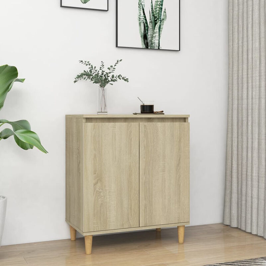 Sideboard with Solid Wood Legs Sonoma Oak 60x35x70 cm Chipboard