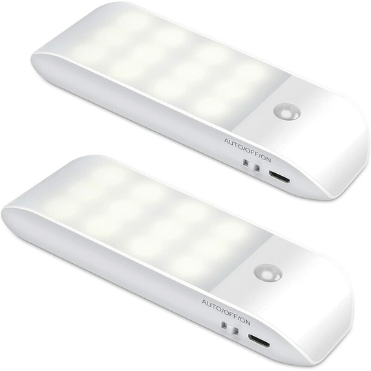 Aougo - led Night Light Rechargeable Night Light, Motion Sensor Night Light with Adhesive Magnetic Strips [2-Pack]. 3 mode night light (auto/on/off)