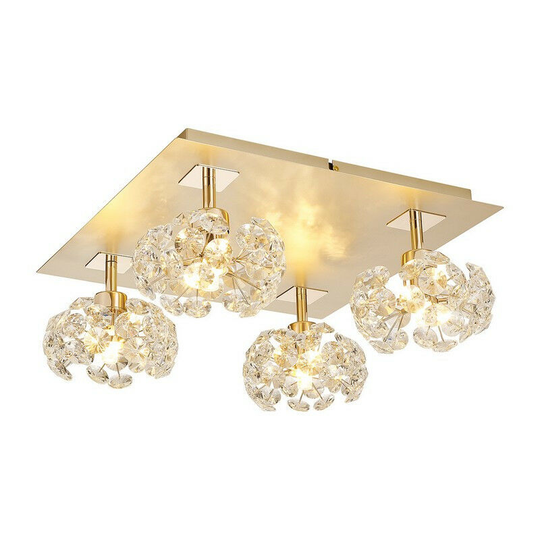 Luminosa Salisbury Square 4 Light G9 40cm Flush Light With French Gold Square And Crystal Shade