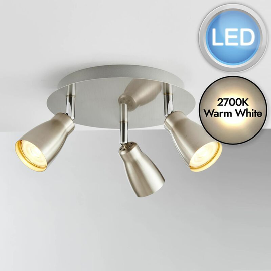 First Choice Lighting - Brushed Chrome 3 Light led Spotlight - Brushed chrome plate