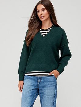 Superdry Studios Slouch V Knit - Green, Green, Size 8, Women