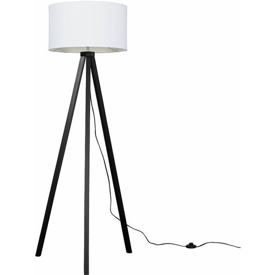 Minisun - Wooden Black Tripod Floor Lamp With Large Drum Shade - No Bulb