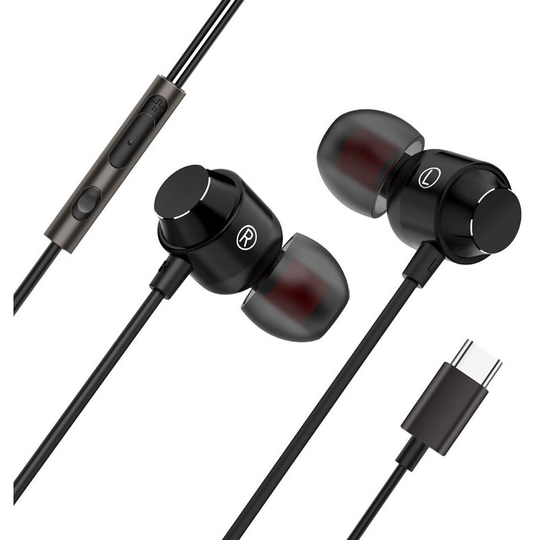 In-ear Type-c Headphones Line Control with Microphone Headphones Subwoofer Headset-black - Muff