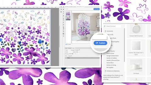 Watercolour shower curtain set up for POD