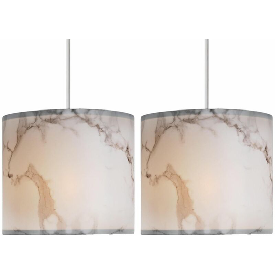 Set of 2 White Marble Print Ceiling Light Shades - White & grey marble print PVC