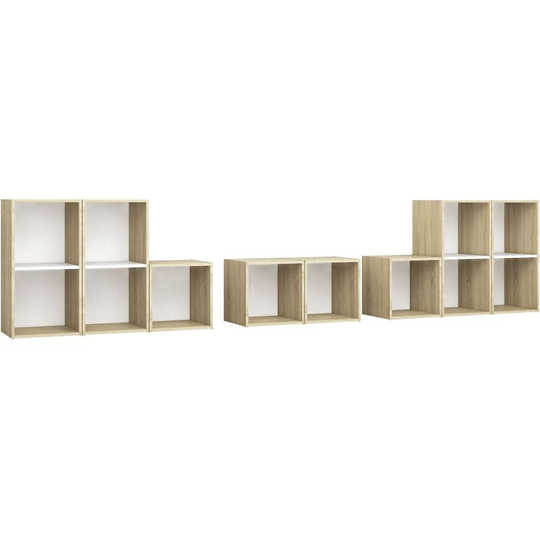 Vidaxl - 8 Piece tv Cabinet Set White and Sonoma Oak Engineered Wood White