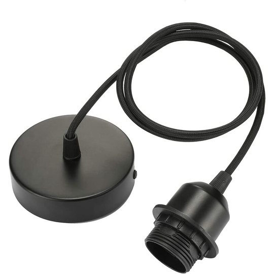 Aougo - Set of 2 E27 Vintage Light Bulb Sockets with 100cm Cable and Retro Ceiling Light Fixing Ring for Living Room Hallway Bedroom - Black(2 rooms)
