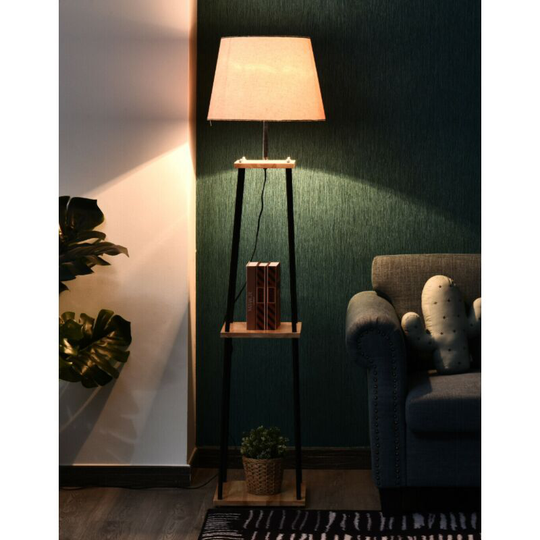 Industrial Style Floor Lamp Vintage Display Shelves Tall Tripod Free Standing
