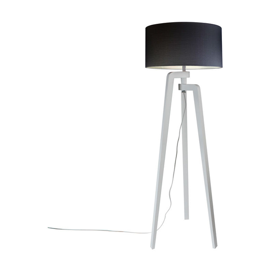 Qazqa - Floor lamp tripod white with shade 50 cm black - Puros - Black