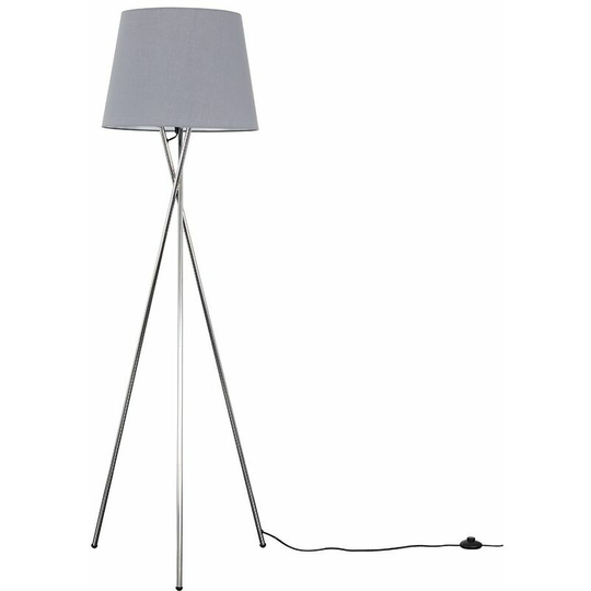 Floor Lamp Tripod Camden Light in Chrome with Tapered Lampshade - Grey + led Bulb