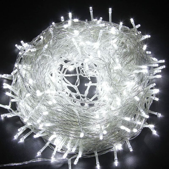 Fairy String Lights 100 LEDs Multicolour Indoor/Outdoor Christmas Christmas Tree Clear Cable 8 Modes Mains Powered - White