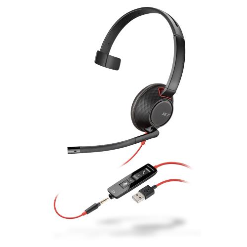 POLY Blackwire 5210 Headset Wired Head-band Calls/Music USB Type-A Black Red
