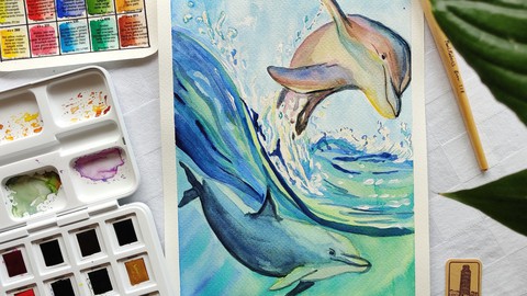 Learn to paint dolphins in watercolours. Seascape