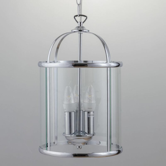 Polished Chrome 3 Light Lantern Style Pendant - Polished chrome plate and clear glass