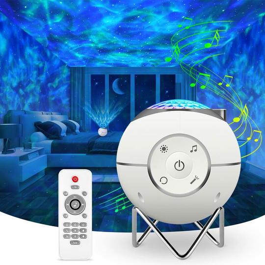Flkwoh - Rotating Star Sky Projector, usb Rechargeable Musical led Projector Lamp with 14 Modes & Remote Control & Timer & Metal Stand for Kids