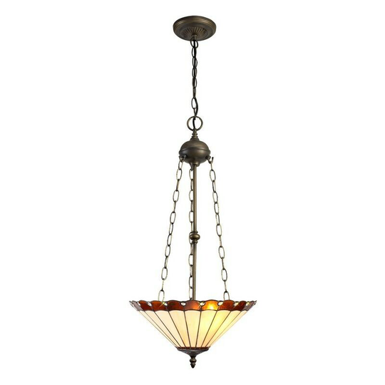 Luminosa Lighting - 3 Light Uplighter Ceiling Pendant E27 With 40cm Tiffany Shade, Amber, Crystal, Aged Antique Brass