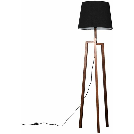 Floor Lamp Augustus Dark Wood Tripod Floor Lamp with Aspen Shade - Black + led Bulb