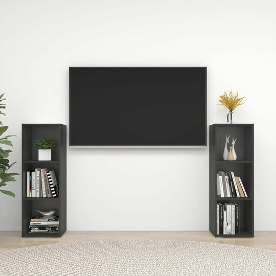 Tv Cabinets 2 pcs Grey 107x35x37 cm Chipboard FF3079909_UK - Topdeal