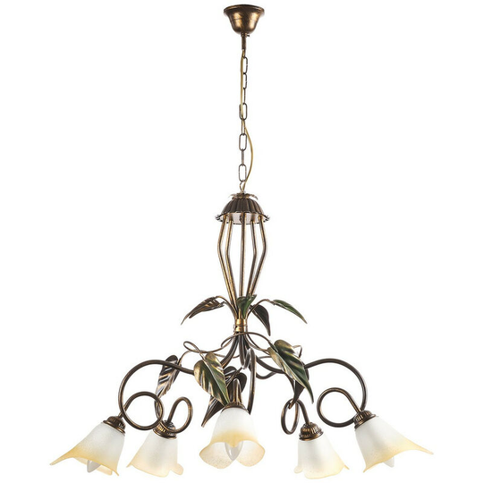 Onli Miranda 5 Light Multi Arm Pendant Ceiling Light, Antique Gold, Glass Shades