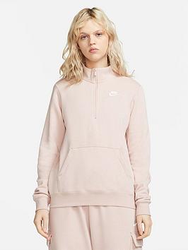 Nike NSW Club Fleece Quarter Zip - Light Pink, Light Pink, Size S, Women