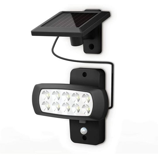 Devenirriche - Outdoor led solar light IP44, pir motion detector, wall projector house terrace balcony black, splash protected, cold white light 6500K
