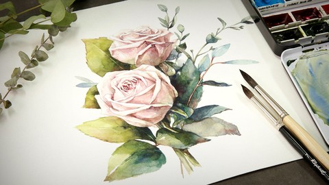 How to Paint Flowers with Watercolor Pink Roses