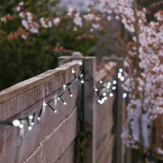 10m Solar Power Outdoor led Fairy Lights Green Cable White | Garden Décor - White