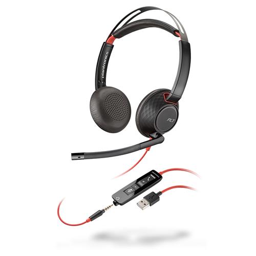 POLY Blackwire C5220 Headset Wired Head-band Office/Call center USB Type-A Black Red