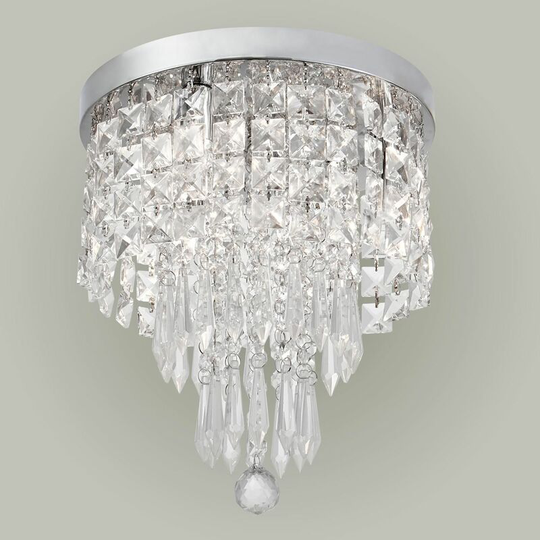 First Choice Lighting - Tuscany - Chrome Ceiling Light with Glass Crystal Droplets - Polished chrome plate with crystal effect glass detail